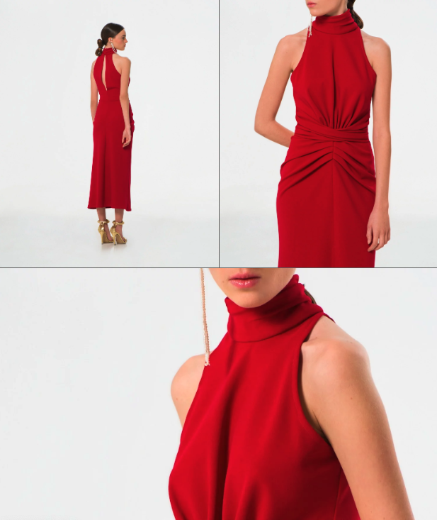 VESTIDO MIDI ROJO DRAPEADO